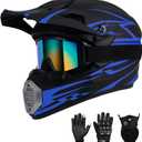 Youth Kids Motocross Helmet DOT Approved, Adult ATV Dirt Bike Off-Road Full Face Motorcycle Helmet with Goggles Gloves Mask for Boys Girls,Lightweight Breathable for Riding (Blue, Medium)
