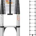 DEZEX 16.5FT Telescoping Ladder, Lightweight Extension Ladder with 2 Triangle Stabilizers & 2 Hooks, Dual Locking Mechanism Design Collapsible Telescopic Ladder for Home, Outdoor, RVs