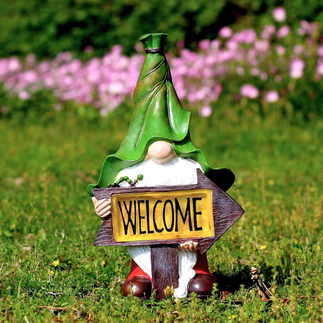 Solar Garden Gnomes Outdoor Garden Decor with Solar LED Light, Yard Graden Gnomes Decorations for Patio Lawn, Gifts for Mom, Gnomes Gifts for Women (Gnomes)