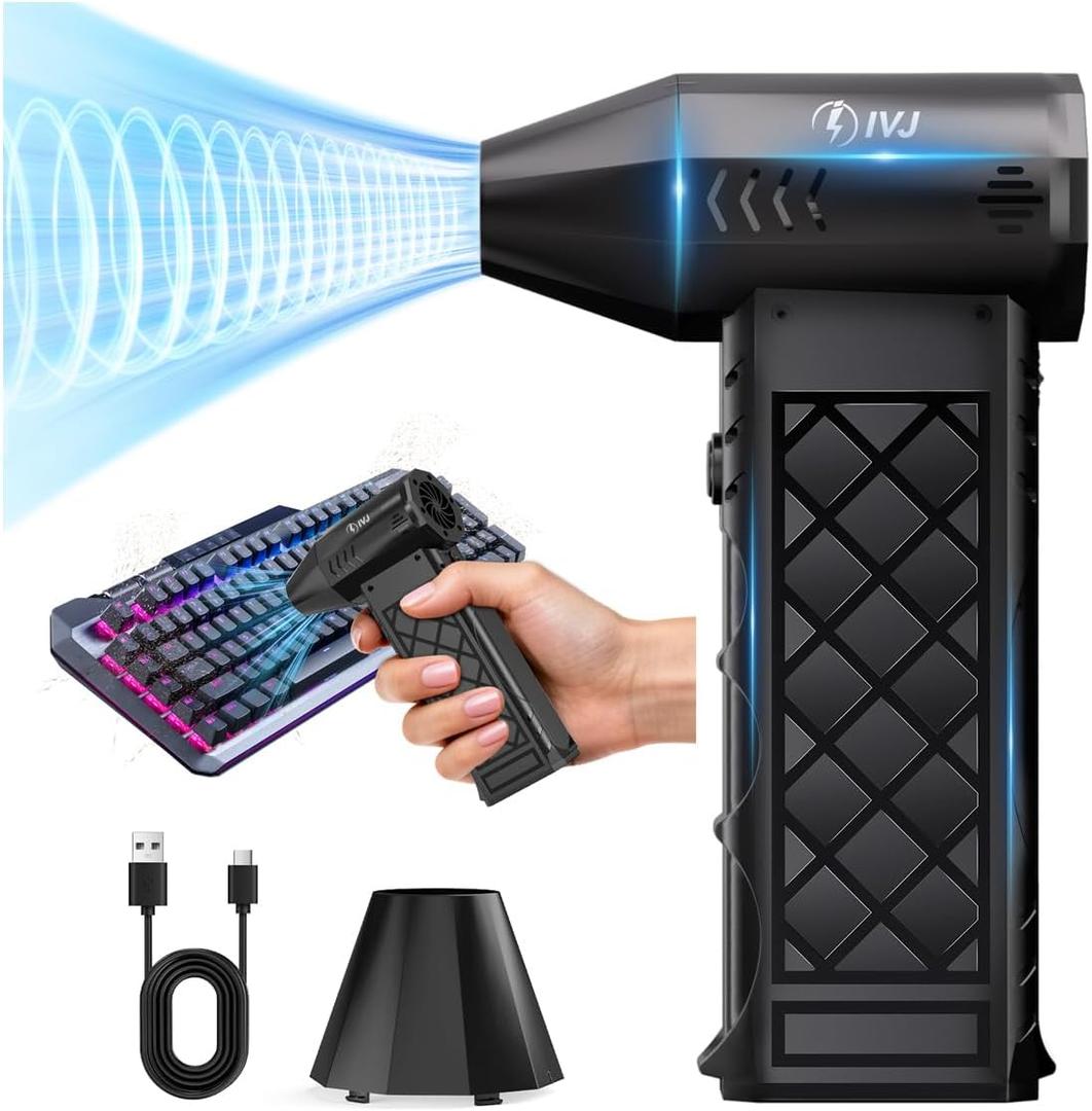IVJ Compressed Air Duster, 130000RPM 4-Gear Adjustable Mini Electric Air Duster with Brushless Motor, Rechargeable Cordless Air Duster for Keyboard, Computer, House, Car, Replaces Compressed Air Can