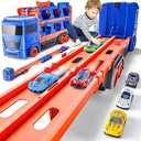 Kiddiworld Race Track Truck Toys for 2-4 Year Old Boys Birthday Gifts: 65 Inch Folded Transport Carrier Trucks for Kids Age 3-5, Racing Cars Toy Easter Gifts for Toddlers