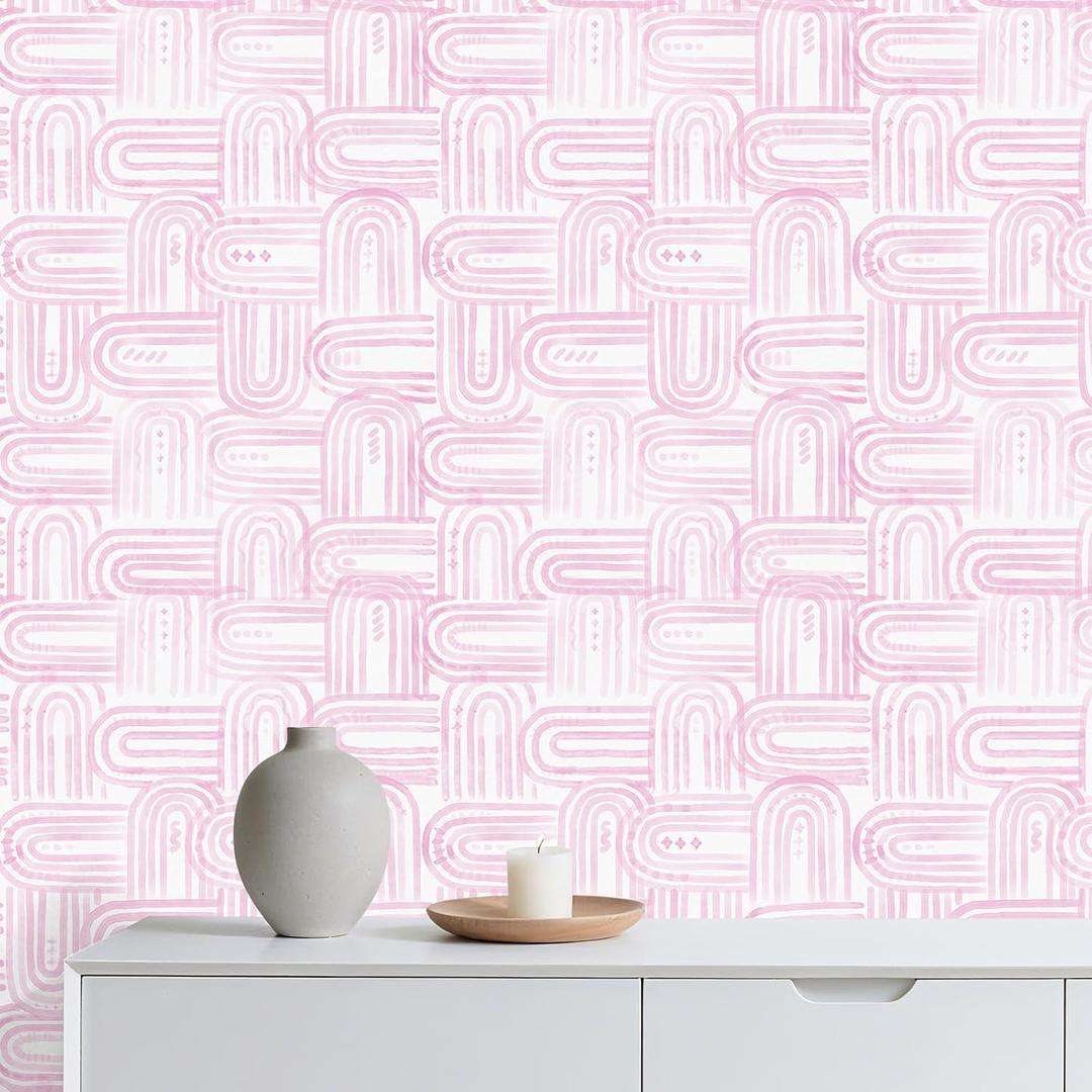 Modern Peel and Stick Wallpaper A Set of 17.3"x120" Boho Pink Contact Paper Removable Self-adheisve Wallpaper for Cabinets Shelf Drawer Bedroom Wall Decor
