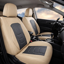 FREESOO Car Seat Covers Full Set - Faux Leather Automotive Seat Protector Waterproof, Universal Fit for Most 5 Seat Car Sedan SUV Pick-Up Truck (Beige-Black)