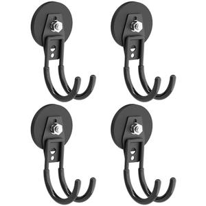 AplysiaTech Heavy Duty Magnetic Hooks, Super Strong Garage Magnet Hooks, Magnetic Cable/Tool Holder with Anti-Slip Coating for Horse Trailer, Indoor & Outdoor Hanging Black Magnet Hook(4Pack)