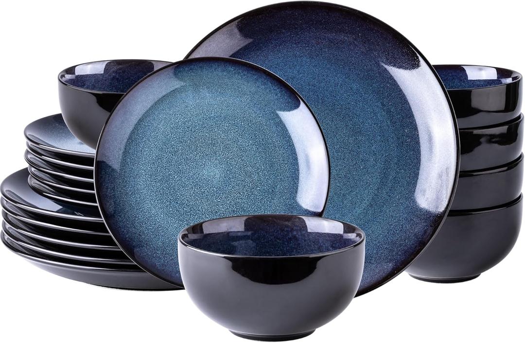 LeRatio Ceramic Dinnerware Sets for 6,Plates and Bowls Sets,Handmade Reactive Glaze Dishes Set,Chip Resistant and Scratch Resistant | Oven&Dishwasher & Microwave Safe-Blue(18PCS) (Dreamy Moonlight-Blue) LeRatio Ceramic Dinnerware Sets for 6,Plates and Bowls Sets,Handmade Reactive Glaze Dishes Set,Chip Resistant and Scratch Resistant | Oven&Dishwasher & Microwave Safe-Blue(18PCS) (Dreamy Moonlight-Blue)