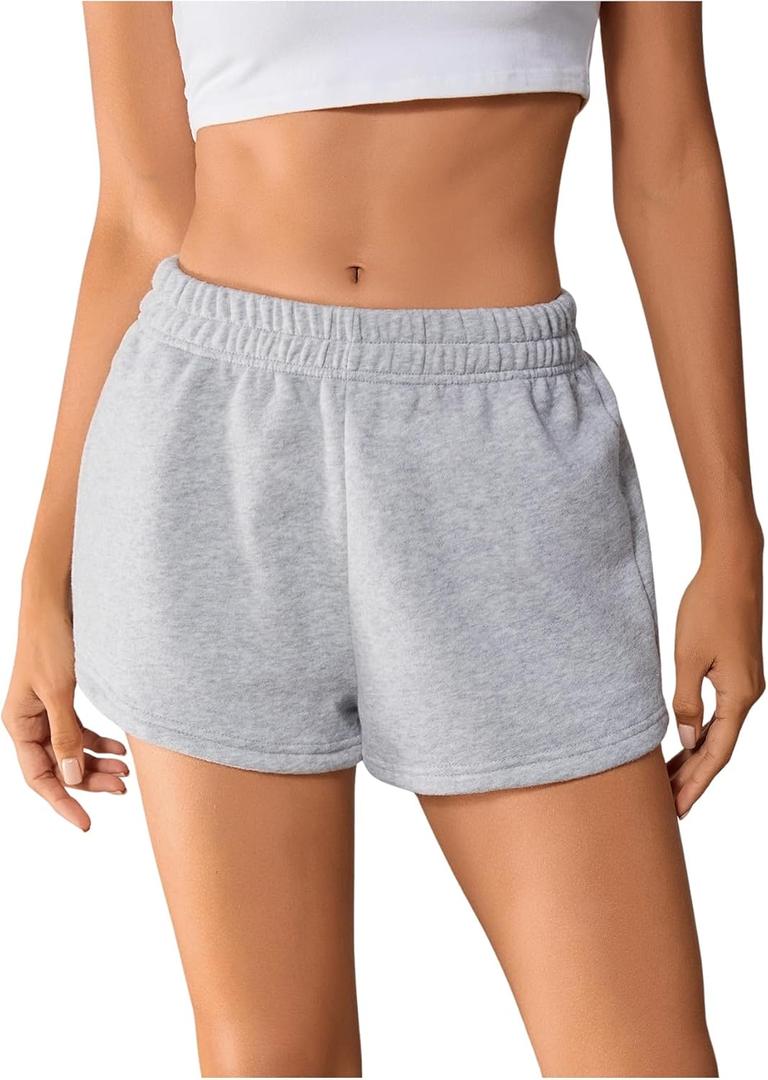 SOLY HUX Women's Summer Sweat Shorts Elastic Waist Casual Short Pants Lounge Bottoms (Medium, Light Grey)