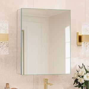 20 x 26 in Medicine Cabinet Mirror,Bathroom Mirror Cabinet with Adjustable Shelves,Aluminum Silver Medicine Cabinets for Bathroom,Recessed or Wall Mounted Medicine CabinetsAssembly Required
