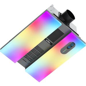 Bathroom Exhaust Fan with Heater, Smart Fan with Bluetooth Speaker, 2 Heat Levels, Humidity and Odor Sensor, RGB and 3CCT Lighting, Remote Control for Bathroom, Kitchen, Basement (Grey)