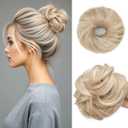 CJL HAIR 2PCs Small Cute Messy Bun Hair Piece for Thin Hair Women Mini Synthetic Curly Bun Scrunchies Updo Hairpieces Cream Blonde
