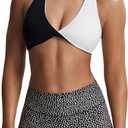 Aoxjox Women's Workout Sports Bras Fitness Backless Padded Sienna Low Impact Bra Yoga Crop Tank Top (Black and White) S