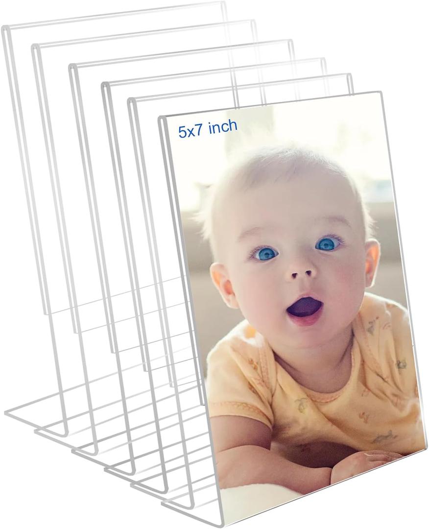 5x7 Acrylic Picture Frames, Set Of 6 Clear Acrylic Frameless Gift for Desktop Display, Vertical Standing Picture or Display Sign Holder with Inserts for Home Office