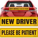 New Driver Magnet for Car Sign  2-Pack (New Driver & Please Be Patient)  Large 12 x 3 x 0.1 Reflective Magnets for Student or Rookie Learner Drivers  Removable & Reusable