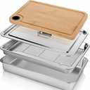 Gisafai 20 x 14 Inch Large Grilling Prep and Serve Trays 5-in-1, Stainless Steel Food Prep Tray Set Grill Carry System Marinade Container with Lid Cooling Rack Gifts for Outdoor BBQ Accessories