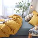 DONEUS Duvet Cover Set 100% Washed Cotton Linen Like Textured Breathable Durable Soft Comfy 3 Pieces Bedding Set with Zipper Closure, 1 Duvet Cover 104x90 Inches and 2 Pillow Shams(King, Yellow)