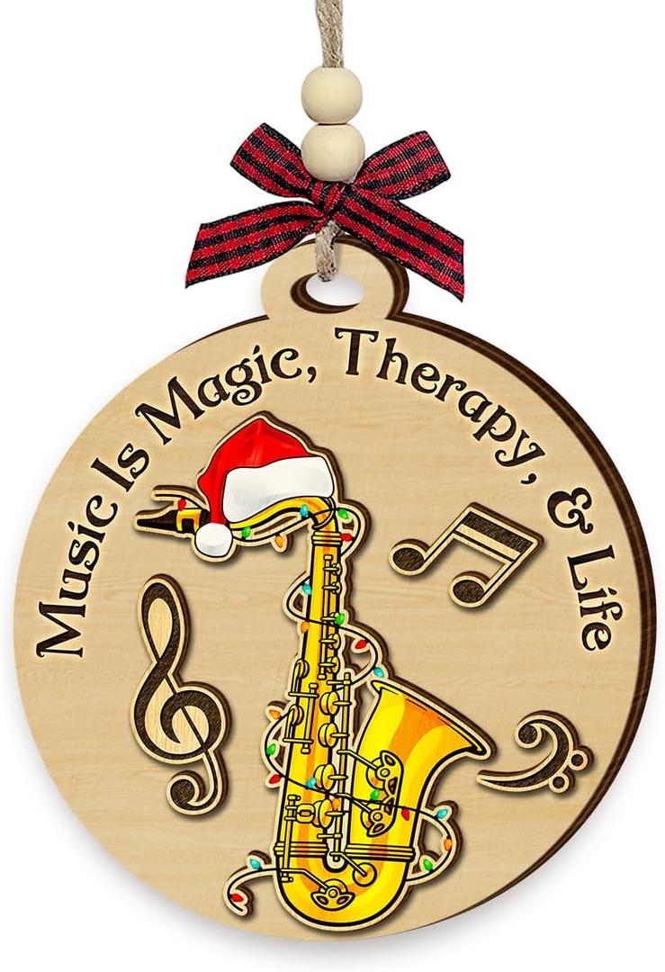 8 x Saxophone Christmas Ornament 2025 - Saxophone Gifts for Men, Women, Musical Instrument Ornaments, Music Gift Ideas for Jazz Lovers, Musicians - Wooden Hanging Christmas Tree Decorations