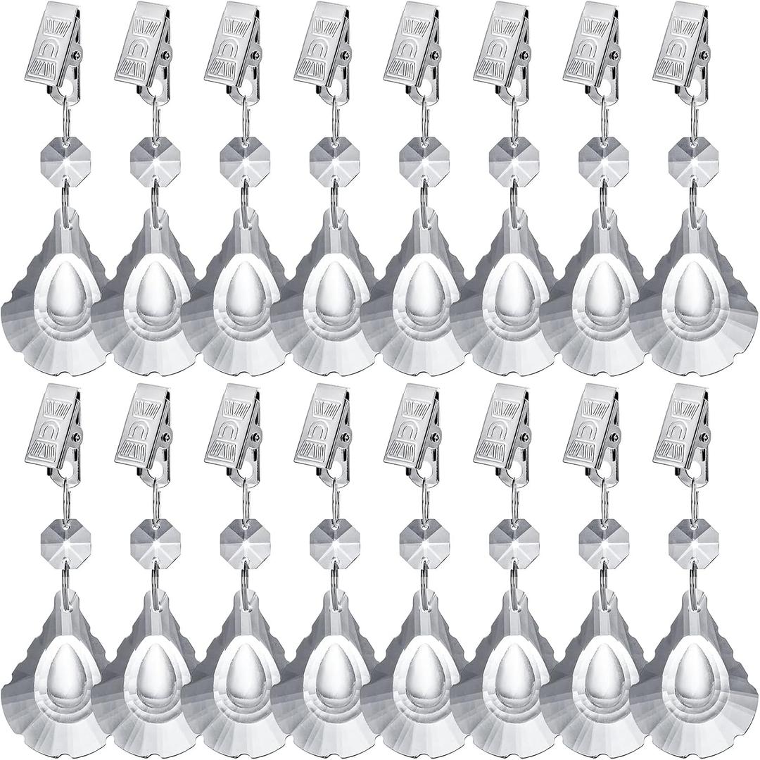 Jucoan 16 Pack Tablecloth Weights, Crystal Glass Table Cloth Weight with Metal Clips, Heavy Tablecloth Pendant Table Cover Weight for Outdoor Picnics Garden Wedding Party Tables Decor