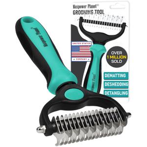Maxpower Planet Hair Brush - Double Sided Shedding, Dematting Undercoat Rake for Dogs and Cats - Extra Wide Dog Grooming Brush, Reduce Shedding by 95%, Turquoise (Large)
