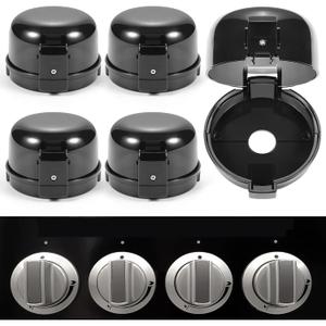 Stove Knob Safety Covers, for Knob Diameter Less Than 2.4", Unlock with Adult Two-Finger, Dual-Key Press Gas Stove Knob Locks, Upgraded Oven Lock Knob Covers for Child Safety, Black Color, Pack of 5