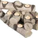 Plow & Hearth Faux Birch Fireplace Candle Holder, Resin Log Insert for Fireplace Decor, Holds 8 Fireplace Candles for Inside Fireplace, Cozy Living Room Fireplace Decorations