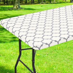 Smiry Rectangle Picnic Table Cover, Wipeable Flannel Backed Vinyl Tablecloth for 6 Foot Tables, Waterproof Elastic Fitted Camping Tablecloths Protector for Indoor, Outdoor (Beige, 30x72 Inches)