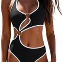 Hilinker Womens Cut Out Sexy One Piece Swimsuit Monokini Self Tie Halter Bathing Suit (Black, M)
