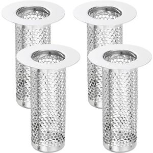 uxcell 4 Pack Shower Drain Strainer, 3.2" x 2" 304 Stainless Steel Floor Drain Strainer Deep Sink Hair Catcher for Kitchen Bathroom Balcony Floor Drain, Fit Hole Size from 1.1" to 2"