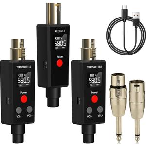 Elimavi Wireless Microphone System 2.4GHz Wireless Plug-on XLR Dual Transmitter & Receiver for Dynamic Mic,Mixer,PA System,2 Transmitters Connecting Microphones for Synchronous Transmission