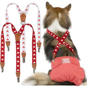 Pet Soft Dog Suspenders 2 Pieces Female Dog Diaper Suspenders for Dogs Diaper Keeper Suspender for Dogs Skirt, Dress, Diapers (Cute Hearts, M/L)
