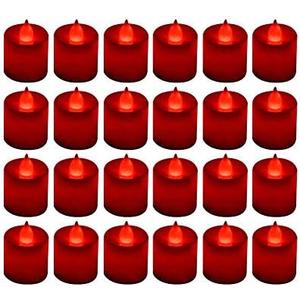 LANKER 24 Pack Flameless Led Tea Lights Candles, Flickering Red Battery Operated Electronic Fake Candles, Decorations for Wedding, Party, Christmas, Halloween (Red) 6 is missing