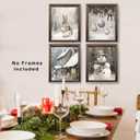 XUNLURY Rustic Winter Christmas Snowman Bunny Wall Art Decor Prints Unframed Set of 4, Whimsical Holiday Rabbit Christmas Ornaments Snowy Cottage Artwork Pictures for Home Living Room, 8x10