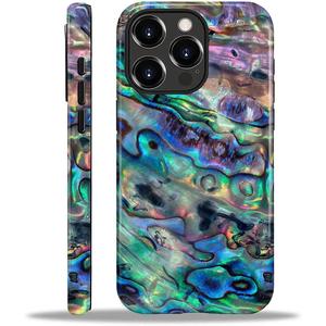 Compatible with iPhone 16 Pro Case - Dual-Layer Protection, Hard Shell with Silicone Interior,Slim Scratch Resistant Shockproof for Woman Men - Blue Abalone Mollusk Shell Patten