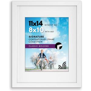 Americanflat 11x14 Picture Frame with Shatter-Resistant Glass - Use as 8x10 Frame with Mat or Display 11x14 Photo Without Mat - Signature Collection - Picture Frames for Wall Display - White
