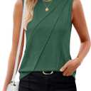 ZESICA Women's Summer Pleated Tank Top Sleeveless Crewneck Business Casual Loose Tops Shirts 2025 Fashion Clothes Outfits (Green), S