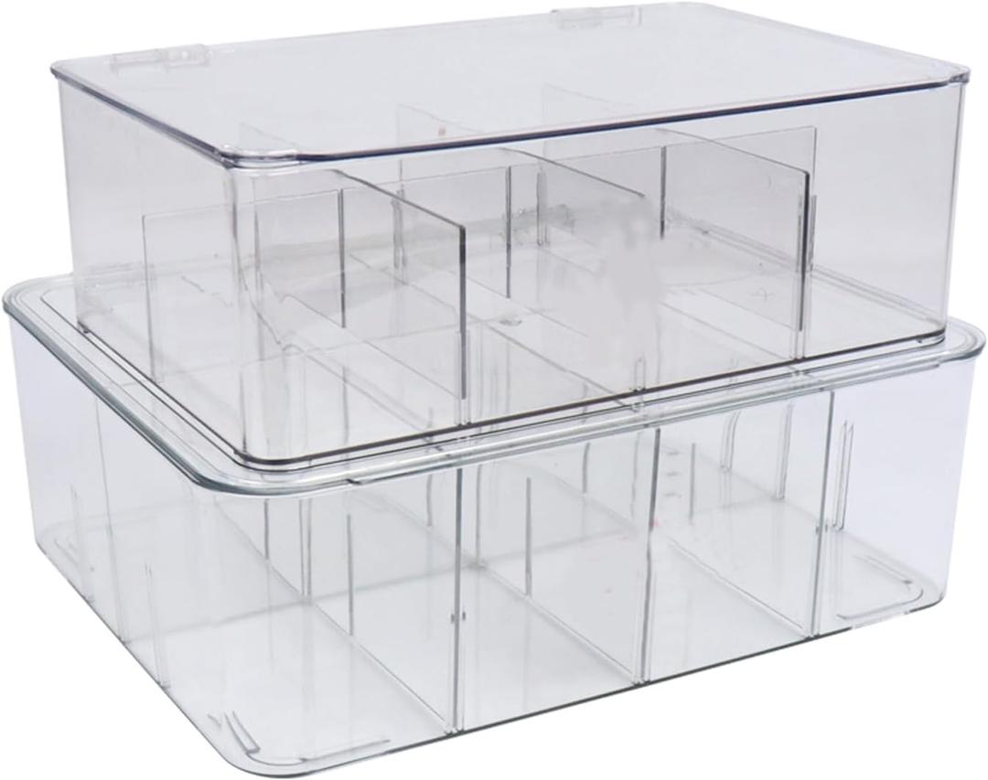 Xbopetda 2 Pack First Aid Box, Acrylic Medicine Kit Case Organizer Empty, Divided Medicine Box First Aid Storage Box Kit with Hinge Lid, Emergency Supplies Storage Box for Home Office (Clear)