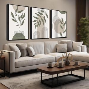 Boho Framed Wall Art for Living Room Large Size,Green Bohemian Wall Decor for Bedroom Size 20 x 30 Inch 3 Panels