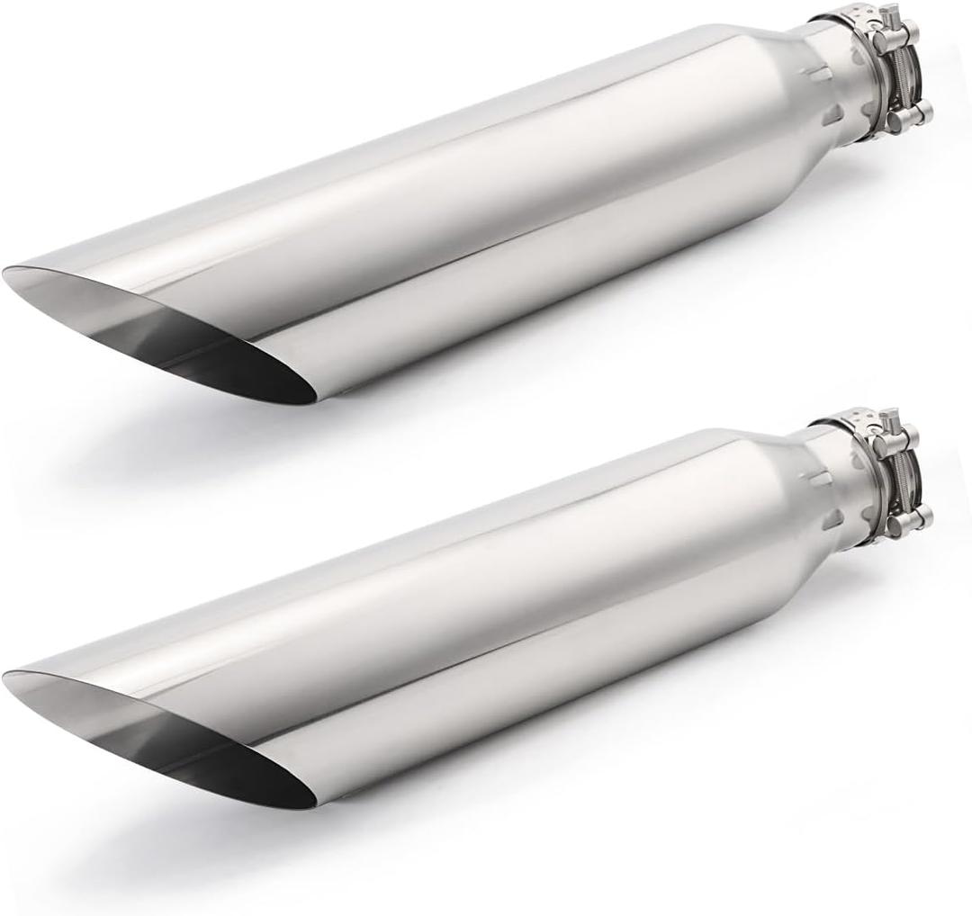 A-KARCK 2 PCS Exhaust Tip 2.5 Inch Inlet, Universal 2.5'' Inlet 4" Outlet 18" Long Stainless Steel Bolt On Exhaust Tailpipe Polished Muffler Tip