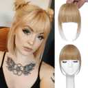 ELEFOCUS Clip in Bangs Real Human Hair Honey Blonde 100% Human Hair French Bangs Fake Bangs Hair Clip on bangs for women Fringe with Temples Hairpieces Curved Bangs for Daily Wear