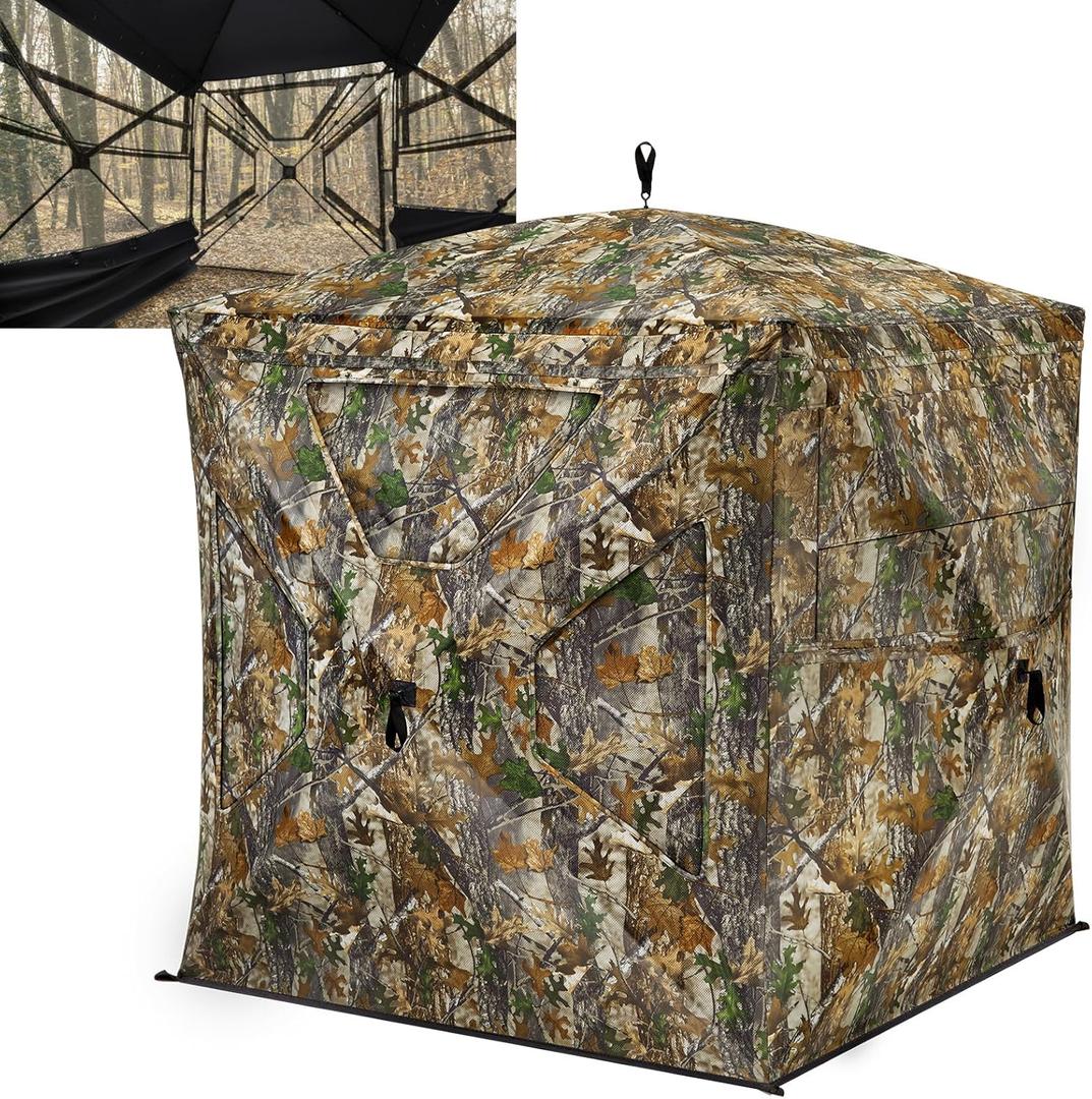 TIDEWE Hunting Blind 270Full See Through with Windproof Curtain, Silent Magnetic Door & Sliding Windows, 2-3 Person Pop Up Ground Blind with Carrying Bag, 300D Portable Tent