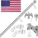 6FT Flag Pole Kit, 1 1/4 Inch (1.25) Large Diameter Stainless Steel Flag Pole for Outside House, Outdoor Flagpole with Holder, Embroidered US Flag (Silver)