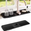 ZJWZLG Faucet Mat for Kitchen Sink, 17.7"X5.5" Silicone Sink Splash Guard with Soap Holder, Snap-On Design & 7slope Fast Drain, Folding Sink Faucet Mat for Universal Kitchen Bathroom Sink Black