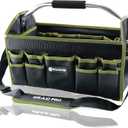 16in Foldable Open Top Tool Tote, Tool Bags For Men Heavy Duty, Tool Carrier tool bag hard With Handle, Wide Mouth Electrician Tool Tote, Many Pockets Can Hold Many