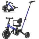 XJD Toddler Bike, 6 in 1 Folding Toddler Tricycle for 1-4 Year Old with Parental Control Handle, Balance Bike with Removable Pedal, Backrest, Adjustable Seat and Handle, First Birthday Gifts (Blue)