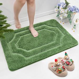 BEQHAUSE Bathroom-Rugs-Non-Slip-Bath Mats for Bathrooms Soft and Absorbent Polyester Microfiber Bathmat Machine Washable Quick Dry Shaggy Shower Mat for Bathtub and Sink,24" x36,Green