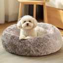 JOLLYVOGUE Dog & Cat Bed, Calming Anti-Anxiety Pet Bed for Small Dogs, Fluffy Donut Cushion for Small and Medium Pets (20") (Smoke Brown)