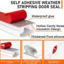 White Rubber Weather Stripping Door Seal Strip, D Shape Door Weather Seal Strip, Self-Adhesive Soundproofing Frame Insulation Tape for Doors Frame/Window Seal,Blocks Cold Drafts Noise