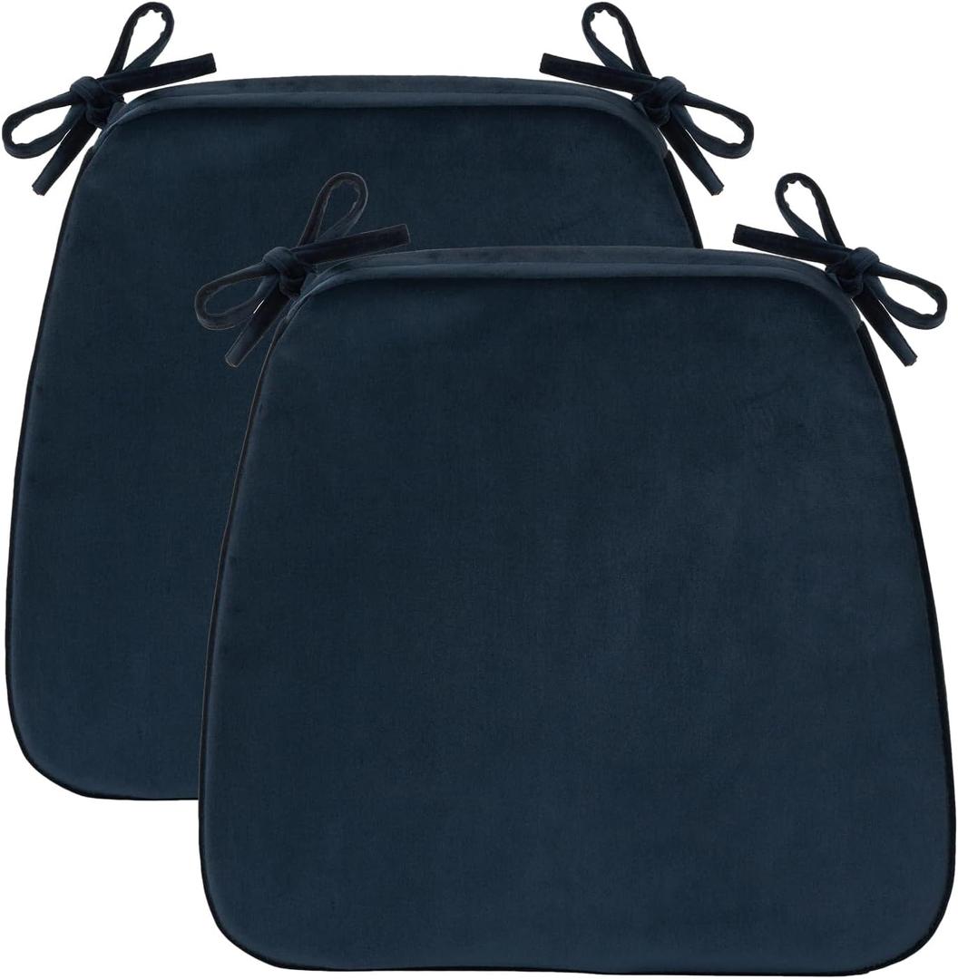 Dining Chair Cushions Set of 2-2" Thick High-Density Foam Chair Pads with Ties and Non-Slip Bottom, Removable Washable Cover for Dining and Kitchen, 17"x16", Navy Blue