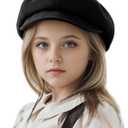 Jastore Kids Boys Girls Newsboy Caps Wool Flat Beret Cabbie Hat for Toddler (4-8 Years, Black)