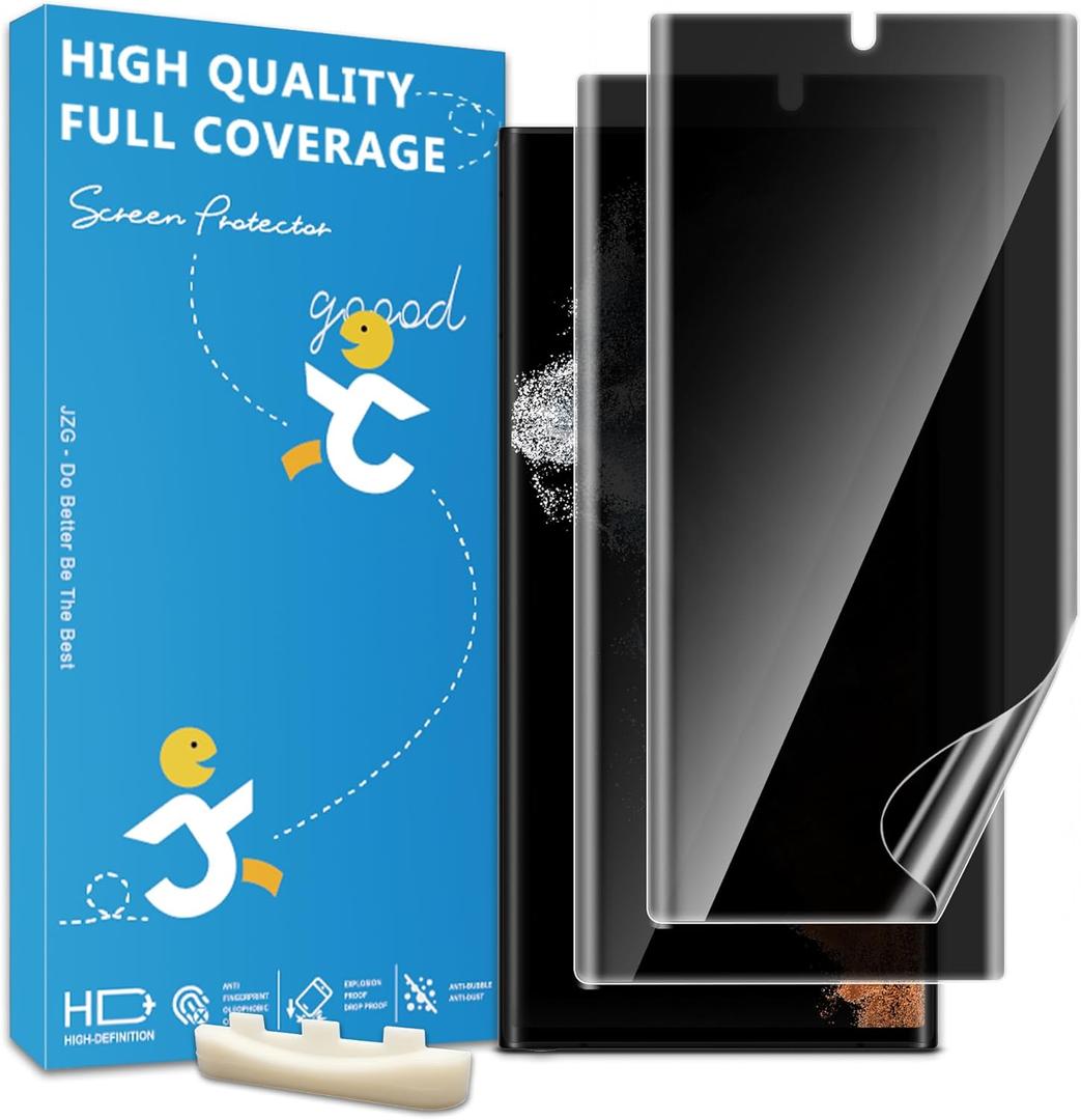 JZG 2 Pack Privacy Screen Protector for Samsung Galaxy S22 Ultra, Anti Spy S22 Ultra Soft Film With Fingerprint Compatibility, Bubble Free (Transparent)