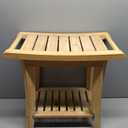 Bamboo Shower Bench Inside Shower Stool with Storage Shelf, Spa Bath Chair for Bathroom, Seat or Organizer for Living Room, Bedroom and Garden (Natural, Medium+ 19.5x10.5x18.5 Inch)
