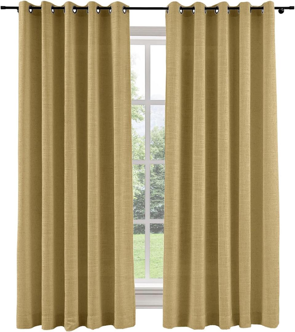 ChadMade Bronze Grommet Linen Texture Curtain 84 Inches Long Drape Effectively Block Out The Sun for Bedroom Living 84Wx102L, 1 Panel, Khaki, Tallis Collection